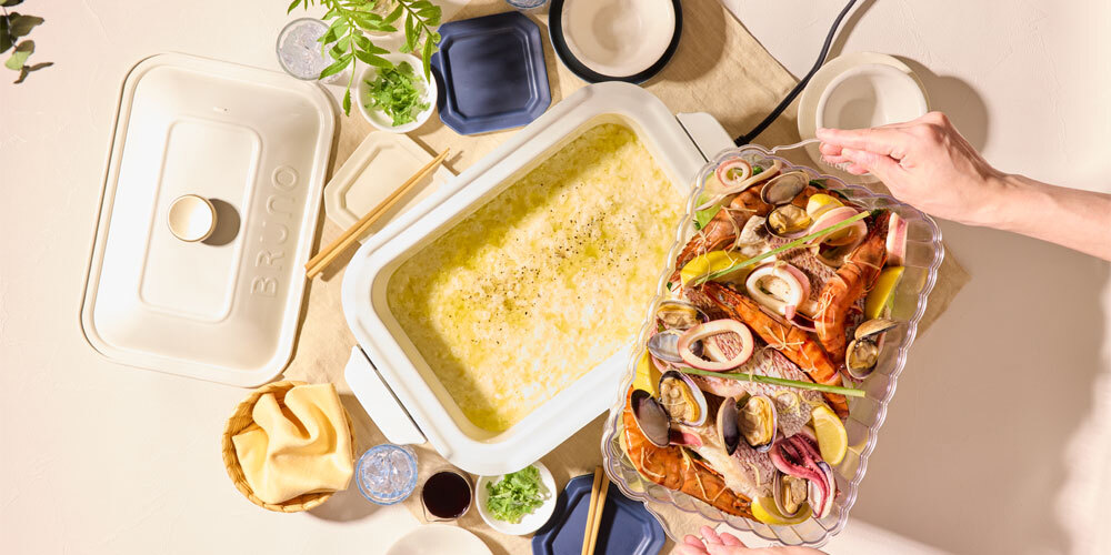 コンパクトホットプレート用スチーマー(1段)＆セラミックコート鍋