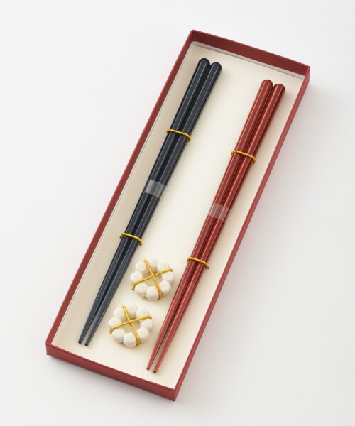 FLOWERプレートセットΦ17+ペアHASHI ギフトバッグセット プレート