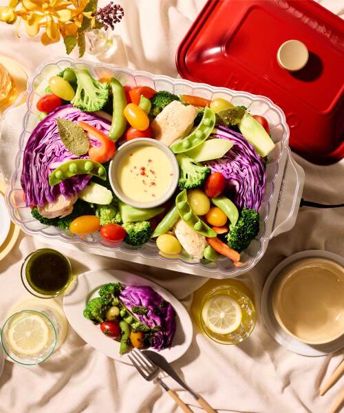 コンパクトホットプレート用スチーマー(1段)＆セラミックコート鍋