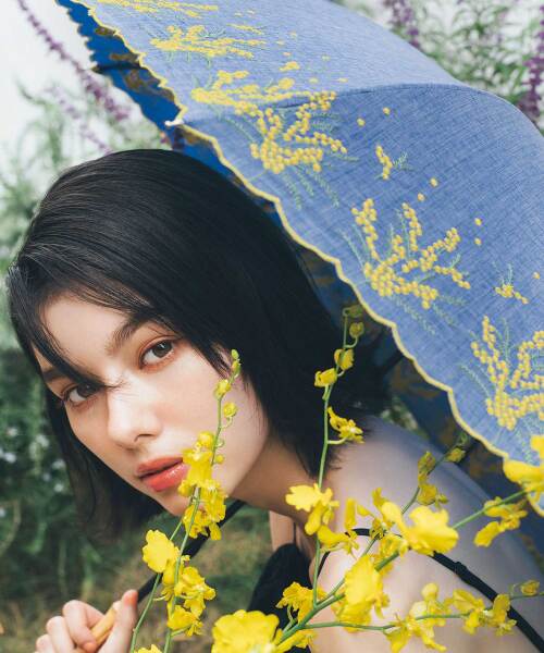 because 長傘ミモザ刺繍 ブルーの通販 | BRUNO online