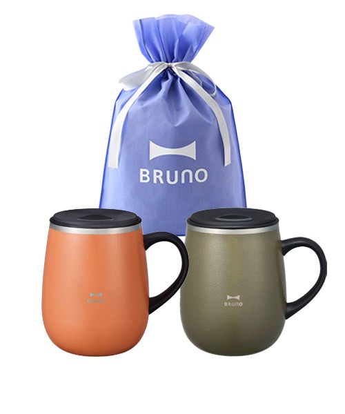 BRUNO ブルーノ 蓋つきステンレスマグ tall2個 ギフト巾着セット 食器 ブルーグレー/ブルーグリーン