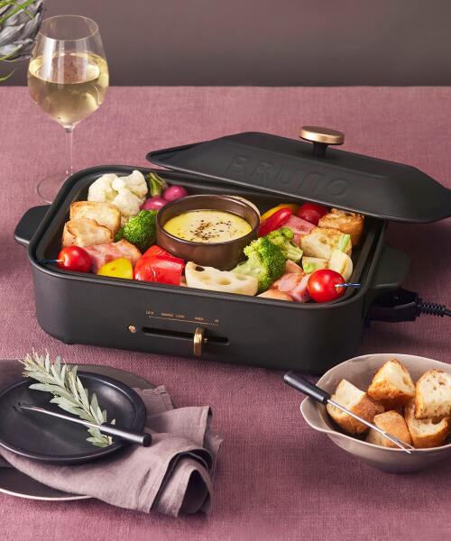 コンパクトホットプレート＋セラミックコート鍋(ブラック)セット