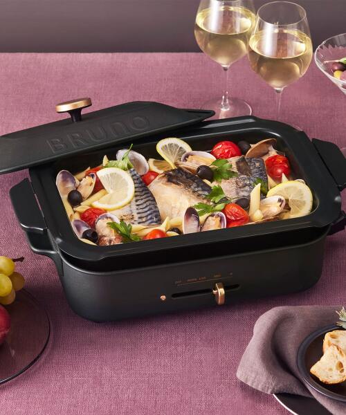 コンパクトホットプレート＋セラミックコート鍋(ブラック)セット