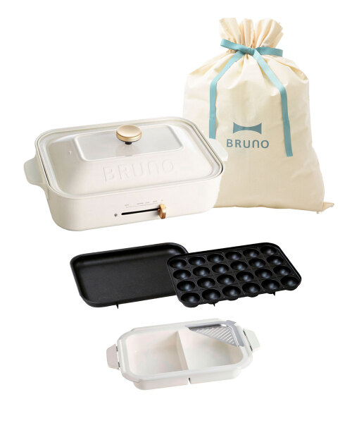 当選品BRUNO コンパクトホットプレートセラミックコート仕切り鍋セット ギフト巾着XL コンパクトホットプレート＋セラミックコート仕切り鍋 キッチン家電