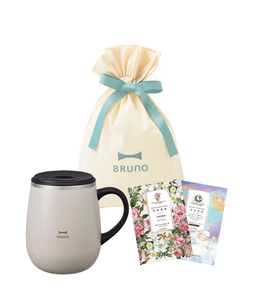 蓋つきステンレスマグ tall＋お茶2種 ギフト巾着Sセット アイボリーの