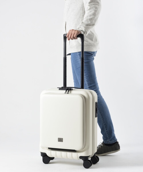 キャリーケース スーツケース MILESTO フロントポケットキャリー キャビンサイズ ストッパー付 ホワイト MLS589